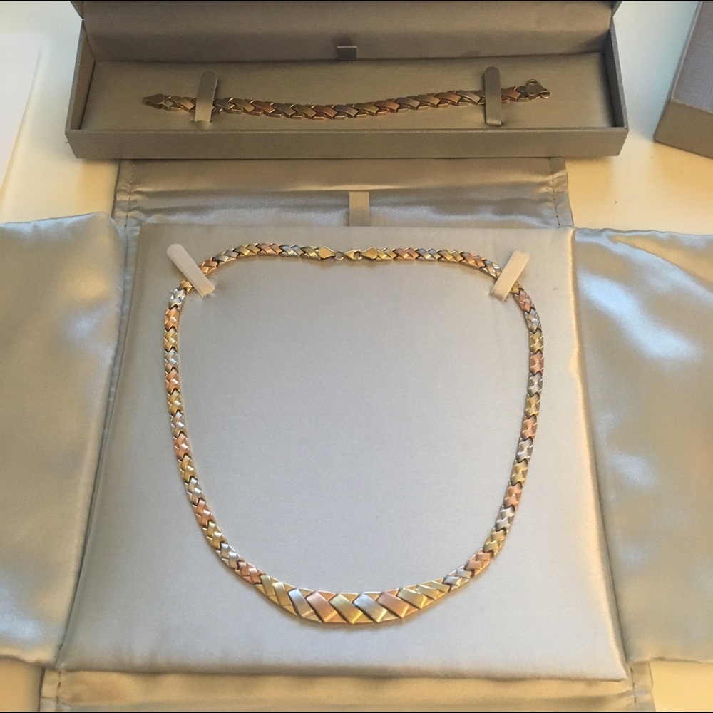 Zales 10K Tri-Tone Gold, Rose Gold and White Gold Braided Necklace